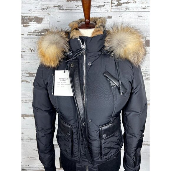 NICOLE BENISTI Fordham Down-Filled Coat Black Cheetah Gold Sz XS NWT - Picture 2 of 9